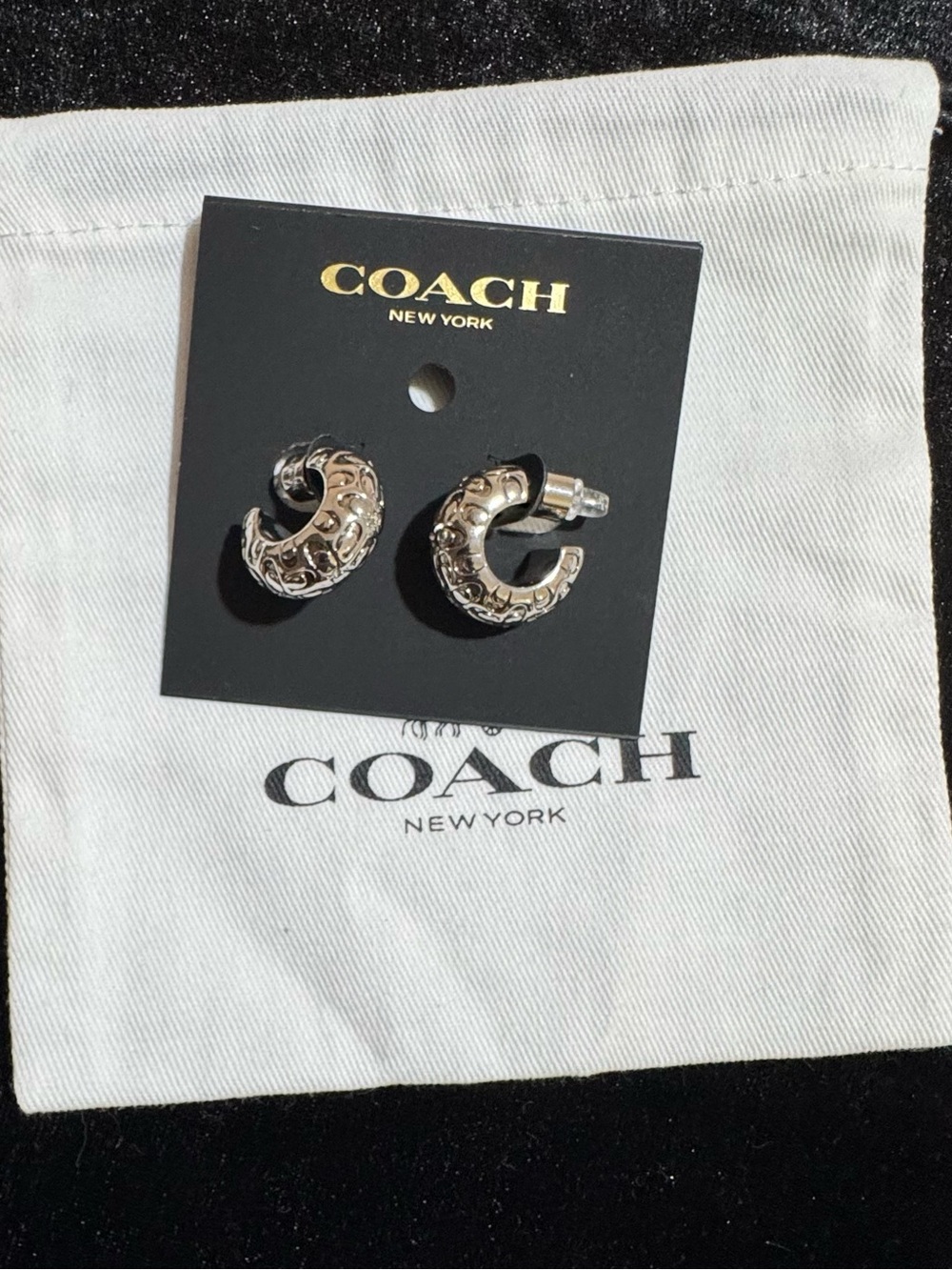 Coach Silver Signature Cuff Hoop Earrings - Picture 3 of 4